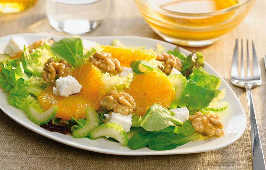ensalada de queso de cabra y naranja