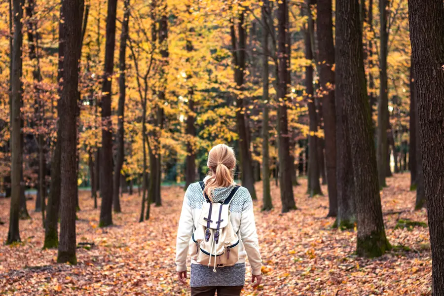 Mujer paseando bosque