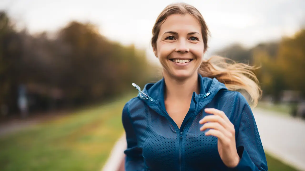 Mujer corriendo feliz