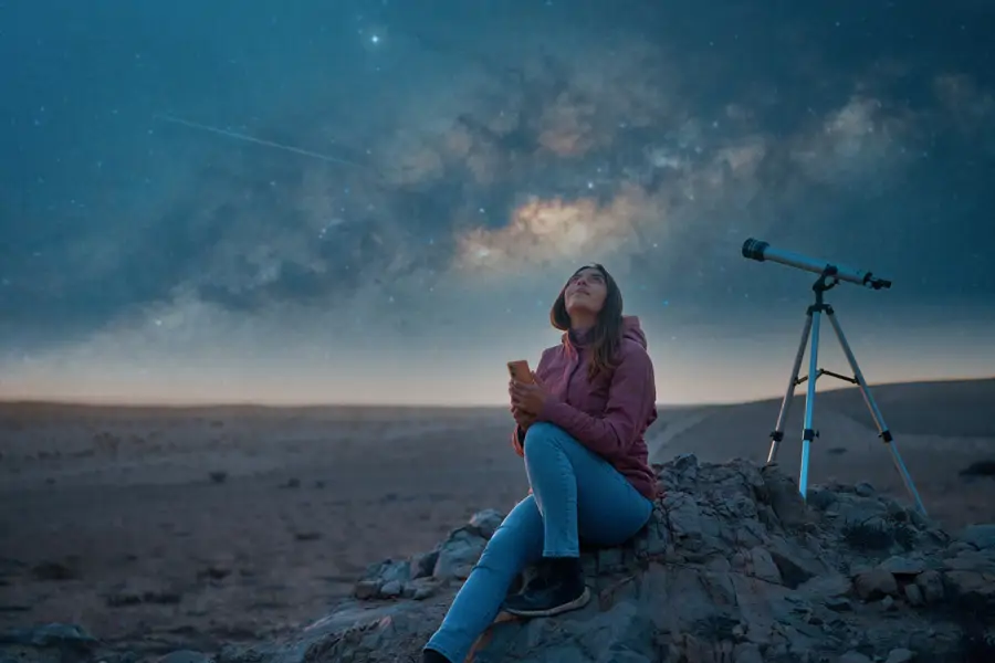 mujer observando cielo