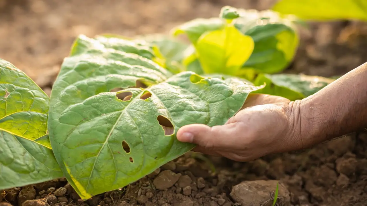 Hojas de la planta del tabaco con plaga