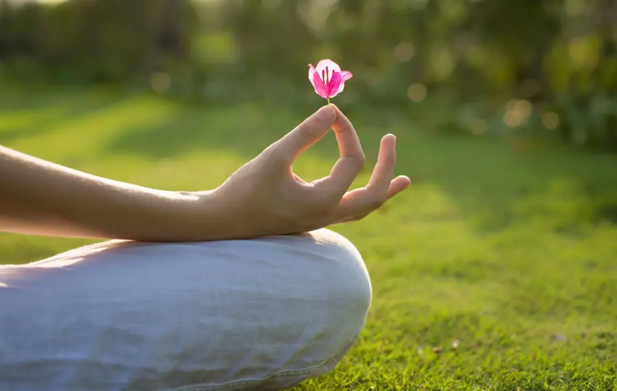 Meditando con una flor